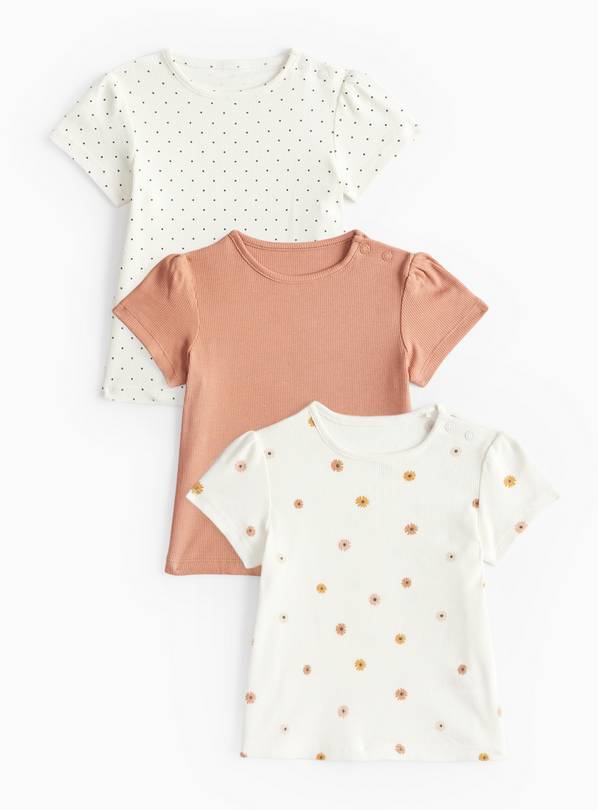 Brown Flower Print T-Shirt 3 Pack 6-9 months